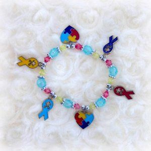 Autism Awareness Beaded Charm Bracelet